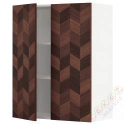 ⭐METOD⭐Навесной шкаф с полками/2 дверь, белый Hasslarp/коричневый шаблон, 80x100 cm⭐ИКЕА-29465763