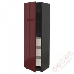 ⭐METOD / MAXIMERA⭐Высокий шкаф с ящики, черный калларп/темно-красно-коричневый блеск, 60x60x200 cm⭐ИКЕА-09328079