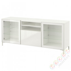 ⭐BESTÅ⭐Тумба под ТВ с ящики, белый/Selsviken глянцевыйбелый Чистое стекло180x40x74 cm⭐ИКЕА-99194122