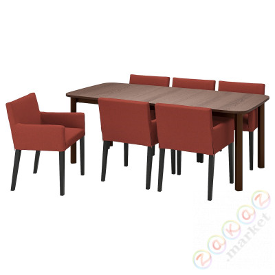 ⭐STRANDTORP / MARENAS⭐Таблица и 6 стулья, коричневый черный/Gunnared красно-коричневый, 150/205/260 cm⭐ИКЕА-89518834