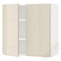 ⭐METOD⭐Навесной шкаф с полками/2 дверь, белый/Voxtorpглянцевый светло-бежевый, 80x80 cm⭐ИКЕА-19454798