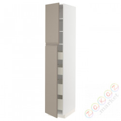 ⭐METOD / MAXIMERA⭐Шкаф, высота 2дверь/4лопата, белый/Upplöv матciemnoбежевый, 40x60x220 cm⭐ИКЕА-49492483