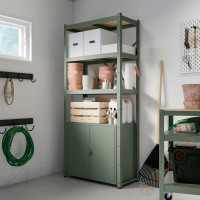 ⭐BROR⭐Книжный шкаф со шкафом, серо-зеленый/сосновая фанера, 85x40x190 cm⭐ИКЕА-89516142