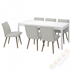 ⭐EKEDALEN / KLINTEN⭐Таблица и 6 стулья, белый/Kilanda светло-бежевый, 180/240 cm⭐ИКЕА-09505901