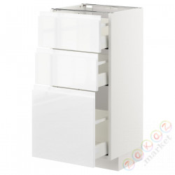 ⭐METOD / MAXIMERA⭐Напольный шкаф с 3 ящики, белый/Блеск Voxtorp/белый, 40x37 cm⭐ИКЕА-19255058