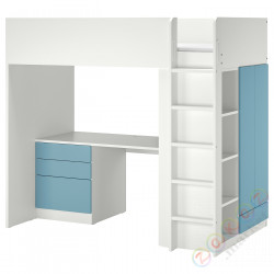⭐SMASTAD⭐Кровать-антресоль, белый синий/софисыkiem с4 ящики, 90x200 cm⭐ИКЕА-59542637