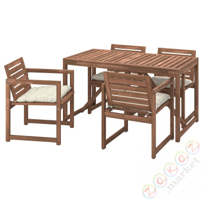 ⭐NAMMARO⭐Таблица +4 стулья с подлокотниками., снаружи., светло-коричневое пятно/Kuddarna бежевый⭐ИКЕА-69544725