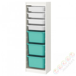 ⭐TROFAST⭐Книжный шкаф с контейнерами, белый/белый бирюзовый, 46x30x145 cm⭐ИКЕА-19533319