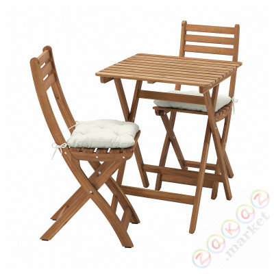 ⭐ASKHOLMEN⭐Таблица +2 складные стулья, снаружи, темно коричневый/Kuddarna бежевый, 60x62 cm⭐ИКЕА-79529951
