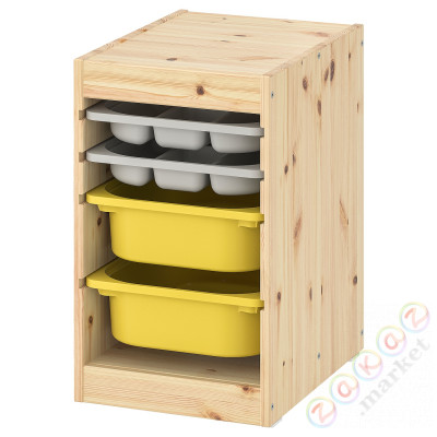 ⭐TROFAST⭐Книжный шкаф с контейнерами/tace, светлая беленая сосна Серый/желтый, 32x44x52 cm⭐ИКЕА-19533282