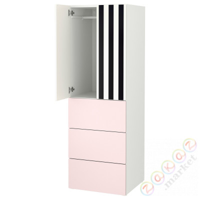 ⭐SMASTAD / PLATSA⭐Гардероб, белый полосы/бледно-розовый с3 ящики, 60x57x181 cm⭐ИКЕА-89549920