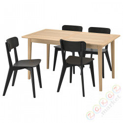 ⭐SKANSNAS / LISABO⭐Таблица и 4 стулья, jasny бук фанера/черный, 150/205 cm⭐ИКЕА-09561567