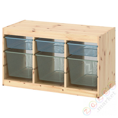 ⭐TROFAST⭐Книжный шкаф с контейнерами, светлая беленая сосна серо-голубой/jasny зеленыйonoСерый, 93x44x52 cm⭐ИКЕА-99533278