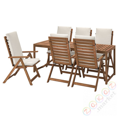 ⭐NAMMARO⭐Стол + 6 разложений. стулья, снаружи, светло-коричневое пятно/Frösön/Дувхольмен бежевый⭐ИКЕА-39533870