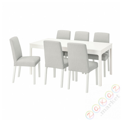 ⭐EKEDALEN / BERGMUND⭐Таблица и 6 стулья, белый/Orrsta светло-серый/белый, 180/240 cm⭐ИКЕА-89408232