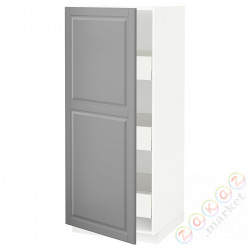 ⭐METOD / MAXIMERA⭐Высокий шкаф с ящики, белый/Bodbyn Серый, 60x60x140 cm⭐ИКЕА-69360047