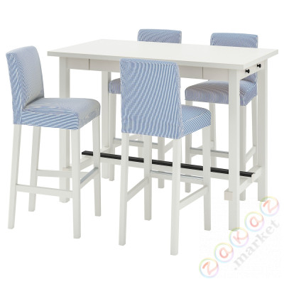 ⭐NORDVIKEN / BERGMUND⭐Барный стол + 4 барный стул, белый/Rommele темно-синий/белый⭐ИКЕА-49408696
