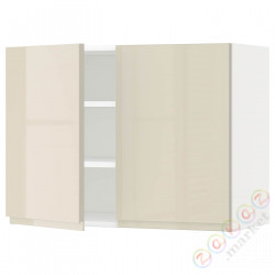 ⭐METOD⭐Навесной шкаф с полками/2 дверь, белый/Voxtorpглянцевый светло-бежевый, 80x60 cm⭐ИКЕА-39468450
