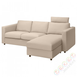 ⭐VIMLE⭐Диван 3-пассажир с шезлонгом, с подголовником/Халларп бежевый⭐ИКЕА-49399121