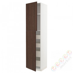 ⭐METOD / MAXIMERA⭐Шкаф, высота 2дверь/4лопата, белый/Sinarp коричневый, 60x60x240 cm⭐ИКЕА-69455776