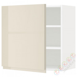 ⭐METOD⭐Навесной шкаф с полками, белый/Voxtorpглянцевый светло-бежевый, 60x60 cm⭐ИКЕА-99459688