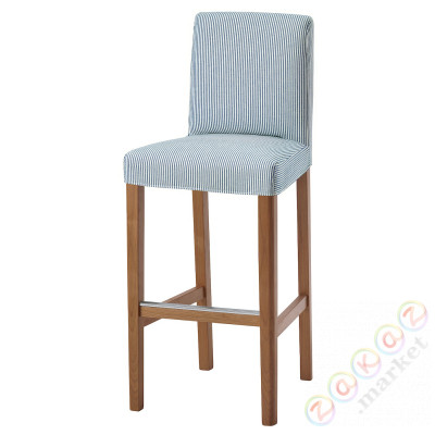 ⭐BERGMUND⭐Барный стул со спинкой, подражание. дуб/Rommele темно-синий/белый, 75 cm⭐ИКЕА-39399777