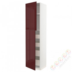 ⭐METOD / MAXIMERA⭐Шкаф, высота 2дверь/4лопата, белый Kallarp/темно-красно-коричневый блеск, 60x60x240 cm⭐ИКЕА-39456584