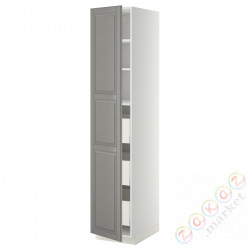 ⭐METOD / MAXIMERA⭐Высокий шкаф с ящики, белый/Bodbyn Серый, 40x60x200 cm⭐ИКЕА-39360044