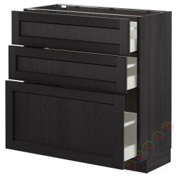 ⭐METOD / MAXIMERA⭐Напольный шкаф с 3 ящики, черный/Lerhyttan черный морилка, 80x37 cm⭐ИКЕА-39260049