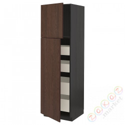 ⭐METOD / MAXIMERA⭐Шкаф, высота 2дверь/4лопата, черный/Sinarp коричневый, 60x60x200 cm⭐ИКЕА-69469033