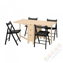 ⭐NORDEN / TERJE⭐Таблица и 4 стулья, складывание береза/Книса черная, 26/89/152 cm⭐ИКЕА-19442606