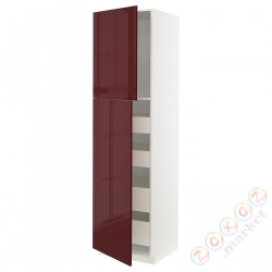 ⭐METOD / MAXIMERA⭐Шкаф, высота 2дверь/4лопата, белый Kallarp/темно-красно-коричневый блеск, 60x60x220 cm⭐ИКЕА-59462268