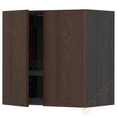 ⭐METOD⭐Навесной шкаф с крылом для сушки/2 дверь, черный/Sinarp коричневый, 60x60 cm⭐ИКЕА-79456006