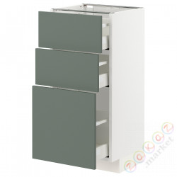 ⭐METOD / MAXIMERA⭐Напольный шкаф с 3 ящики, белый/Bodarp серо-зеленый, 40x37 cm⭐ИКЕА-09316745