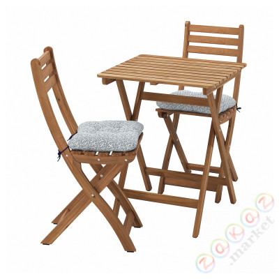 ⭐ASKHOLMEN⭐Таблица +2 складные стулья, снаружи, темно коричневый/Klösan синий, 60x62 cm⭐ИКЕА-79529946