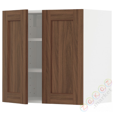 ⭐METOD⭐Навесной шкаф с полками/2 дверь, белый Enköping/коричневый орех, 60x60 cm⭐ИКЕА-89475127