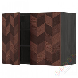 ⭐METOD⭐Навесной шкаф с полками/2 дверь, черныйHasslarp/коричневый шаблон, 80x60 cm⭐ИКЕА-89461291