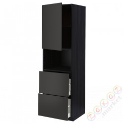 ⭐METOD / MAXIMERA⭐В шкафу для микрофона дверь/2 ящики, черный/Nickebo матантрацит, 60x60x200 cm⭐ИКЕА-79498780