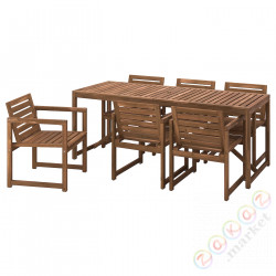 ⭐NAMMARO⭐Стол + 6 стульев с подлокотником., снаружи., светло-коричневое пятно, 200 cm⭐ИКЕА-79544386