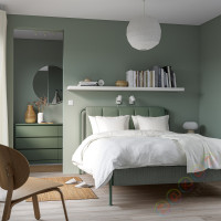 ⭐TALLASEN⭐Каркас кровати с обивкой, Kulsta серо-зеленый/Leirsund, 140x200 cm⭐ИКЕА-59514781
