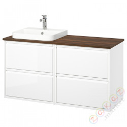 ⭐ANGSJON / BACKSJON⭐Тумба под умывальник/umywalka/bateria, глянцевый белый/коричневый орех, 122x49x71 cm⭐ИКЕА-79528579