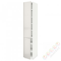 ⭐METOD⭐Высокий шкаф с полками/2Drz, белый/Ringhult светло-серый, 40x60x220 cm⭐ИКЕА-89463940