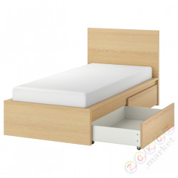 ⭐MALM⭐Каркас кровати с2 контейнеры, дубовый шпон, беленый/Lönset, 90x200 cm⭐ИКЕА-59157305