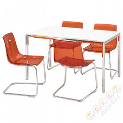 ⭐TORSBY / TOBIAS⭐Таблица и 4 стулья, блеск/белый хром/хром коричневый/красный⭐ИКЕА-59499281