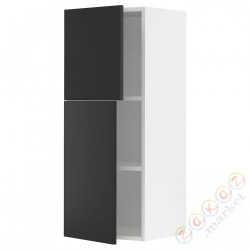 ⭐METOD⭐Навесной шкаф с полками/2 дверь, белый/Nickebo матантрацит, 40x100 cm⭐ИКЕА-79498389