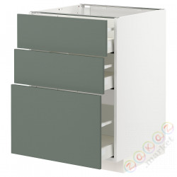 ⭐METOD / MAXIMERA⭐Напольный шкаф с 3 ящики, белый/Bodarp серо-зеленый, 60x60 cm⭐ИКЕА-89317883