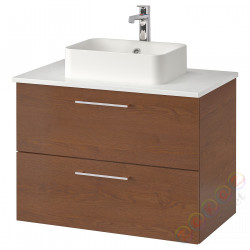 ⭐GODMORGON/TOLKEN / HORVIK⭐Шкаф со столешницей и мойкой 45х32 cm, имитация коричневой морилки/имитация мрамора Battery Brлюдоедund, 82x49x72 cm⭐ИКЕА-09322505