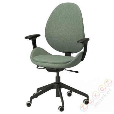 ⭐HATTEFJALL⭐Офисный стул с подлокотниками, Gunnared зеленый/черный⭐ИКЕА-50538970
