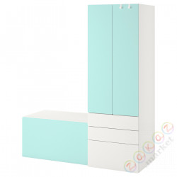 ⭐SMASTAD / PLATSA⭐Книжный шкаф, белый бледно-бирюзовый/со скамейкой, 150x57x181 cm⭐ИКЕА-29431216