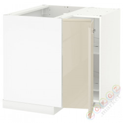 ⭐METOD⭐Тумба угловая с каруселью, белый/Voxtorpглянцевый светло-бежевый, 88x88 cm⭐ИКЕА-89345782